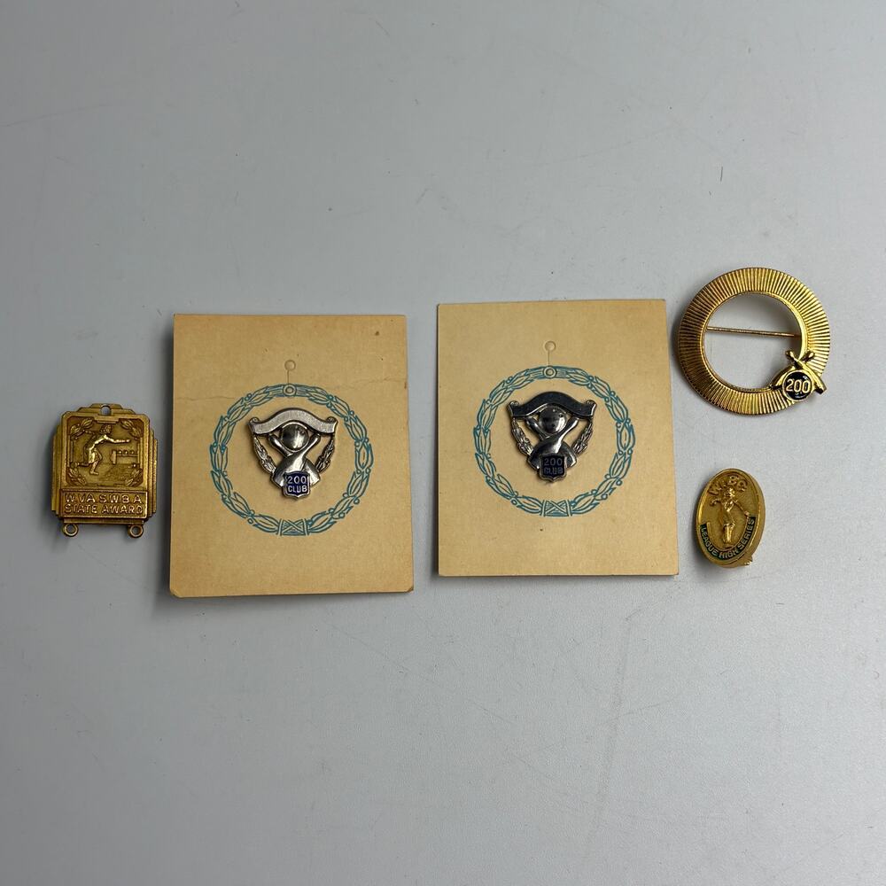 Lot 5 Vintage Bowling 200 Club Pins Charms + WIBC Pins WV SWBA